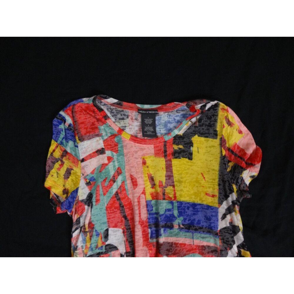 Chelsea & Theodore Multicolor Abstract High Low Handkerchief Hem Top Size Large - Picture 5 of 7